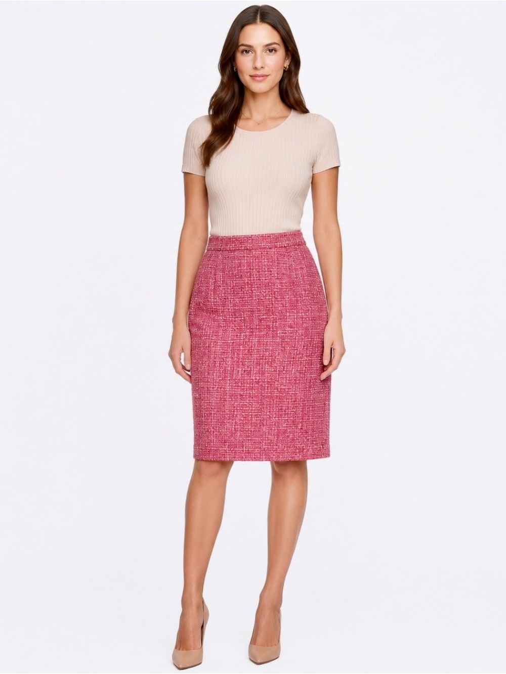 Vintage Talbots Pink Tweed Pencil Skirt 12 Made in USA Coquette Barbiecore